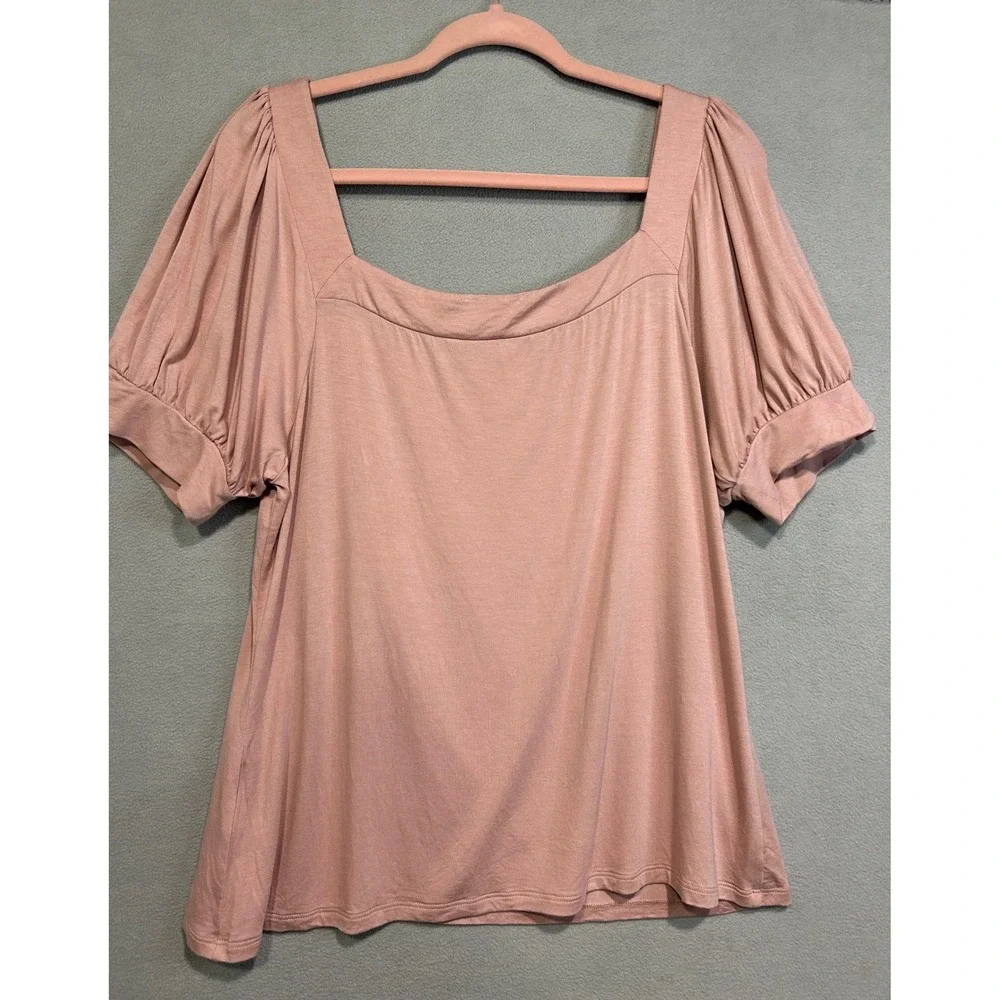 Boden‎ Pink Square Neck Puff Sleeve Top Womens Size 14 Mauve Pink Basic
